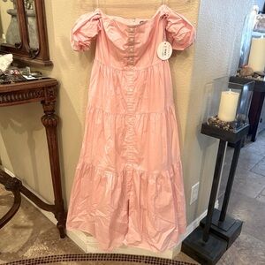 NWT~STAUD Women Elio Strawberry Cream Pink Off-The-Shoulder Midi Dress Size 2